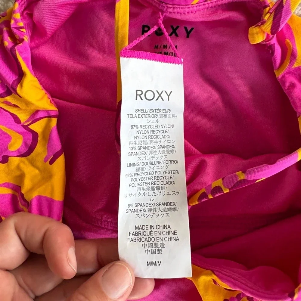 NWT Roxy‎ Island Time Lace Up Side One Piece Cheeky Swimsuit Pink Orange Floral